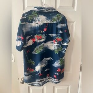 Men’s short sleeve button down - flamingo and palm tree pattern
